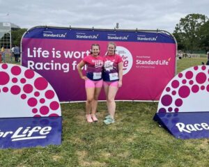 two women at the race for life competition.